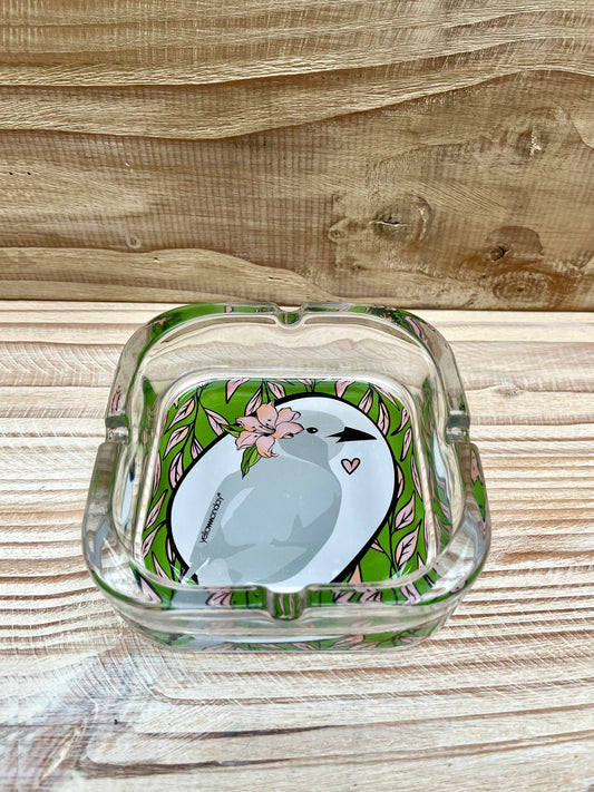Cenicero Cuadrado Bird Hojas pink